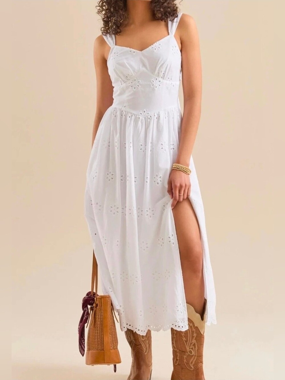 Altar'd State Paislee Eyelet Midi Dress white medium